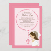 Cute Rosary First Communitation Girl Pink Kaart (Voorkant / Achterkant)
