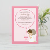 Cute Rosary First Communitation Girl Pink Kaart (Staand voorkant)