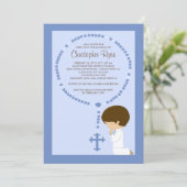 Cute Rosary First Community Invitation Boy Blue Kaart (Staand voorkant)