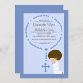 Cute Rosary First Community Invitation Boy Blue Kaart (Voorkant / Achterkant)