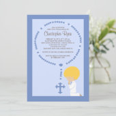Cute Rosary First Community Invitation Boy Blue Kaart (Staand voorkant)