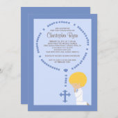 Cute Rosary First Community Invitation Boy Blue Kaart (Voorkant / Achterkant)