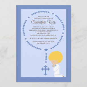 Cute Rosary First Community Invitation Boy Blue Kaart