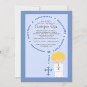 Cute Rosary First Community Invitation Boy Blue Kaart (Voorkant)