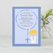 Cute Rosary First Community Invitation Boy Blue Kaart (Staand voorkant)