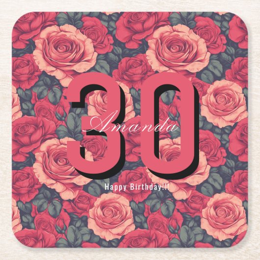 Cute Rose Themed Birthday Celebration Kartonnen Onderzetters (Voorkant)