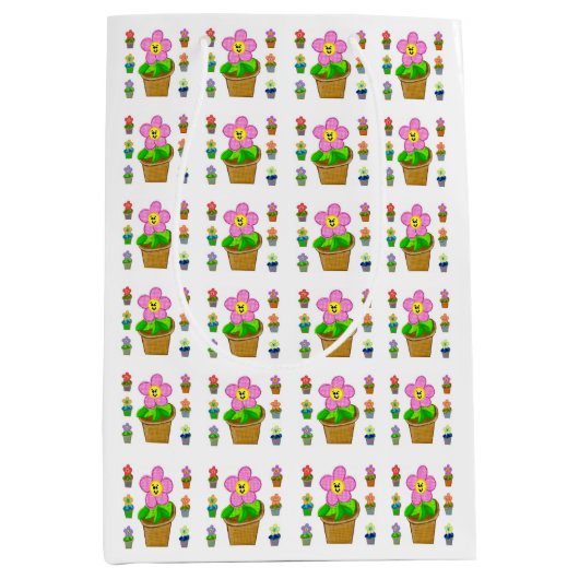 Cute Rosy Posy Potot Flowers Pattern Medium Gift Medium Cadeauzakje (Voorkant)