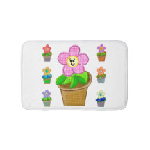 Cute Rosy Posy Potted Flowers Bath Mat