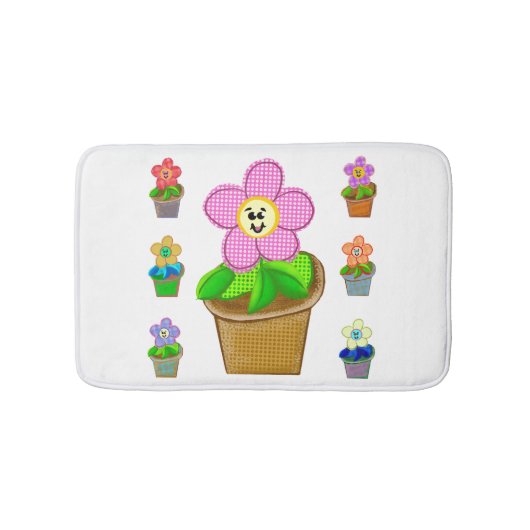 Cute Rosy Posy Potted Flowers Bath Mat (Voorkant)