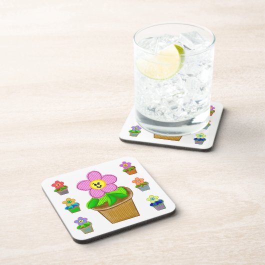 Cute Rosy Posy Potted Flowers Beverage Coasters Bier Onderzetter (Rechterzijde)