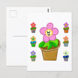 Cute Rosy Posy Potted Flowers Briefkaart