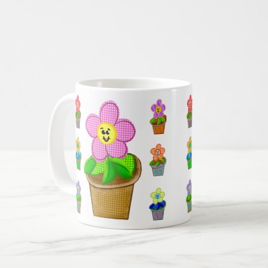Cute Rosy Posy Potted Flowers Coffee Mok (Voorkant links)