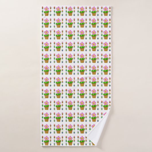Cute Rosy Posy Potted Flowers die Pattern herhalen Badhanddoek (Badhanddoek)