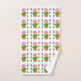 Cute Rosy Posy Potted Flowers die Pattern herhalen Handdoek