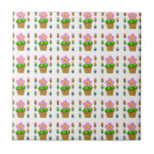 Cute Rosy Posy Potted Flowers die Pattern herhalen Tegeltje (Voorkant)