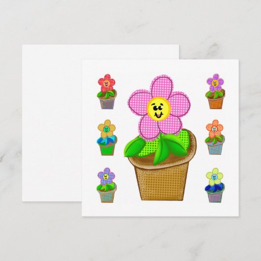 Cute Rosy Posy Potted Flowers Holiday Kaart (Voorkant / Achterkant)