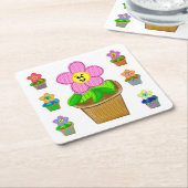 Cute Rosy Posy Potted Flowers Paper Onderzetters (Schuin)