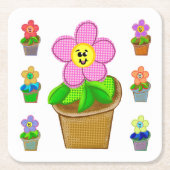 Cute Rosy Posy Potted Flowers Paper Onderzetters (Voorkant)