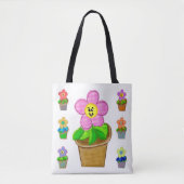 Cute Rosy Posy Potted Flowers Schouder Canvas tas (Voorkant)