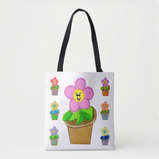 Cute Rosy Posy Potted Flowers Schouder Canvas tas (Voorkant)