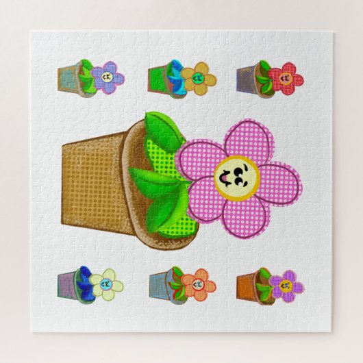 Cute Rosy Posy Potted Flowers Square Jigzaag Puzzl Legpuzzel (Horizontaal)