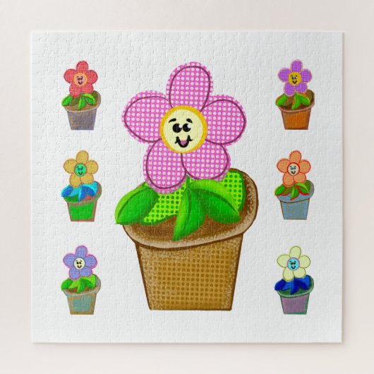 Cute Rosy Posy Potted Flowers Square Jigzaag Puzzl Legpuzzel (Verticaal)
