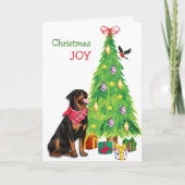 Cute Rottweiler, Bird en Kerstboom Feestdagen Kaart (Voorkant)