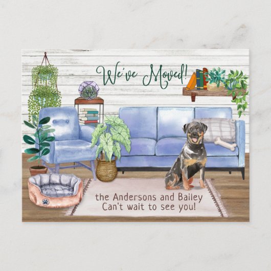 Cute Rottweiler Cozy New Home Moving     Aankondigingskaart (Voorkant)
