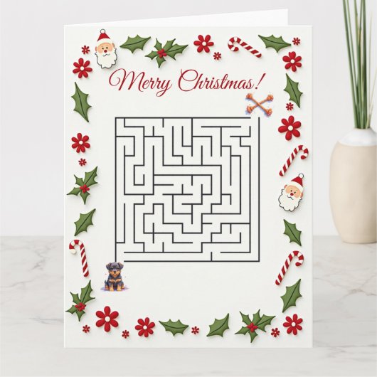 Cute Rottweiler Dog Christmas Maze Puzzle Holiday Kaart (Voorkant)