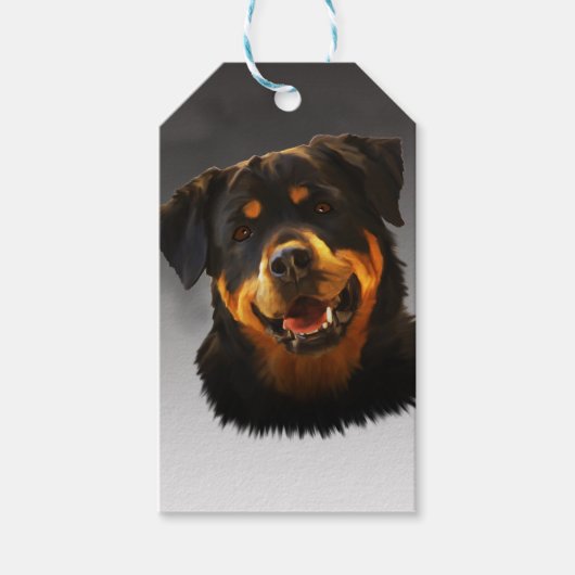 Cute Rottweiler Dog Water Color Art Portret Cadeaulabel (Voorkant)