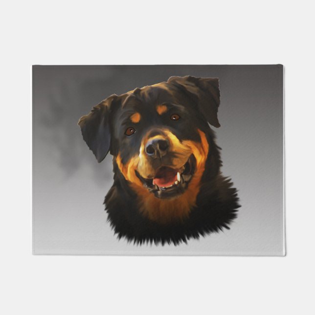 Cute Rottweiler Dog Water Color Art Portret Deurmat (Voorkant)