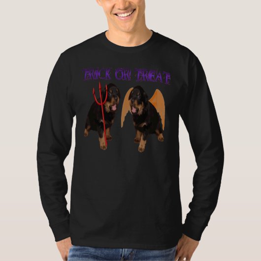 Cute Rottweiler Halloween Trick or treat Vector T-shirt (Voorkant)