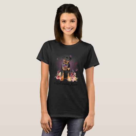 Cute Rottweiler mama Flower Happy Moederdag Love T-shirt (Voorkant volledig)