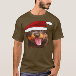 Cute Rottweiler Pup Wearing Holiday Santa Hat T-shirt
