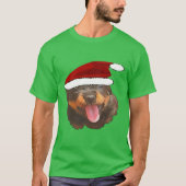 Cute Rottweiler Pup Wearing Holiday Santa Hat T-shirt (Voorkant)