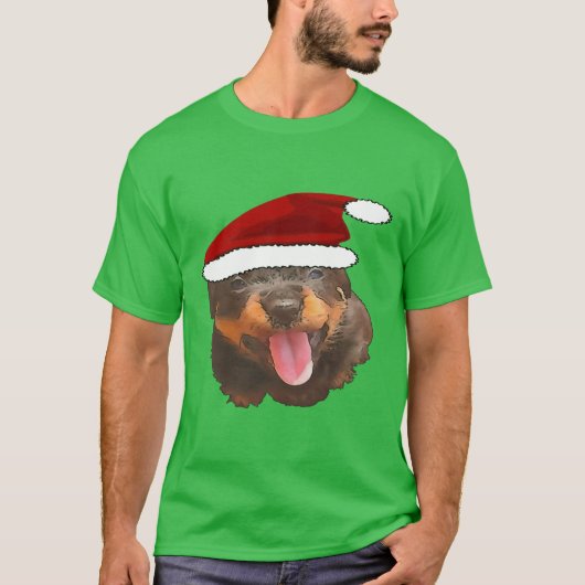 Cute Rottweiler Pup Wearing Holiday Santa Hat T-shirt (Voorkant)