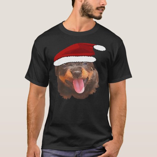 Cute Rottweiler Pup Wearing Holiday Santa Hat T-shirt (Voorkant)