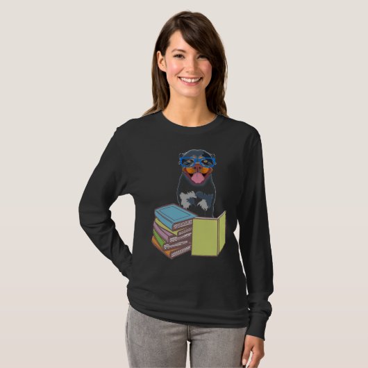 Cute Rottweiler Puppy Dog Bookworm Passionate Book T-shirt (Voorkant volledig)
