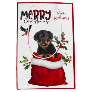 Cute Rottweiler Puppy Dog Kerstmis Medium Cadeauzakje
