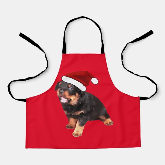 Cute Rottweiler Puppy Wearing Cartoon Santa Hat Schort (Voorkant)