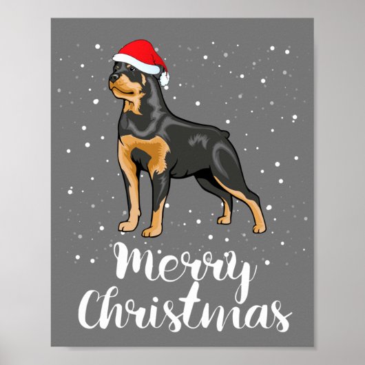 Cute Rottweiler Santa Hat Merry Kerstkostuum Poster (Voorkant)