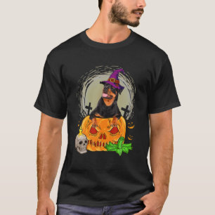 Cute Rottweiler Witch Pumpkin Halloween Hondenlief T-shirt