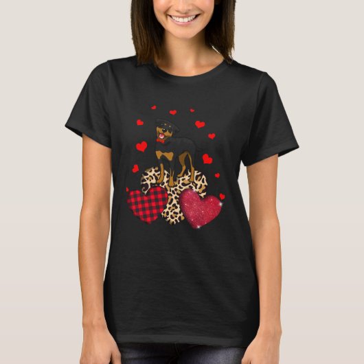 Cute Rottweiler With Leopard Red Plaid Heart  Idea T-shirt (Voorkant)