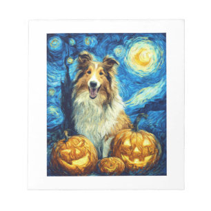 Cute Rough Collie Hond Halloween Jack O Lantern Po Notitieblok