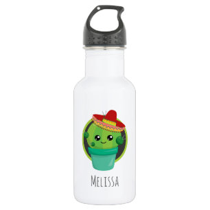 Cute Round Cactus in een Red Sombrero Waterfles