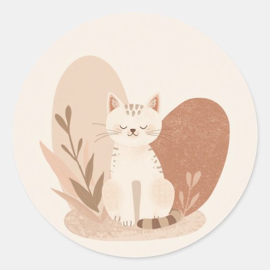 Cute Round Cat Sticker – Adorable Kawaii Kitty Des (Voorkant)