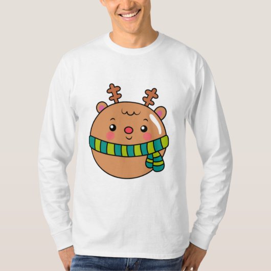 Cute Round Deer in Scarf  T-shirt (Voorkant)
