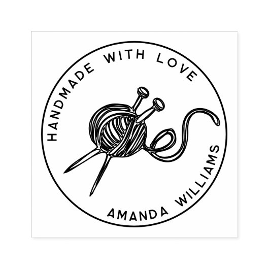 Cute Round Handmade with Love Knitting Yarn Ball Rubberstempel (Afrduk)