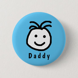 Cute Round Happy Face papa Fathers Day Blue Ronde Button 5,7 Cm