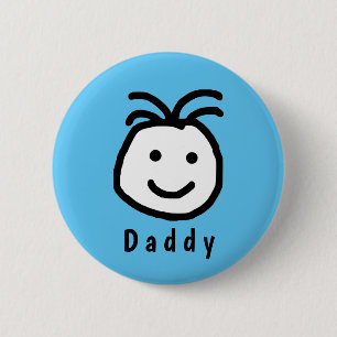 Cute Round Happy Face papa Fathers Day Blue Ronde Button 5,7 Cm